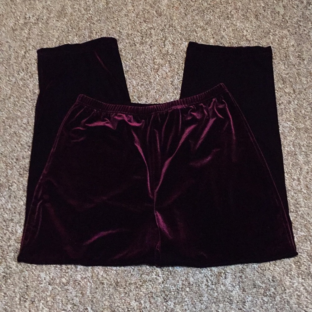 Burgundy Velvet apostrophe elastic-waist PANT